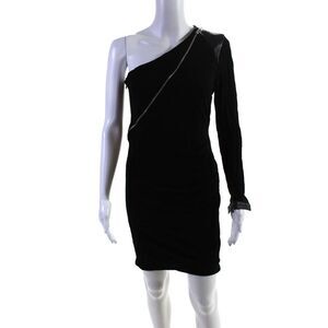 Cut 25 Women's One Shoulder Bodycon Leather Trim Mini Dress Black Size S